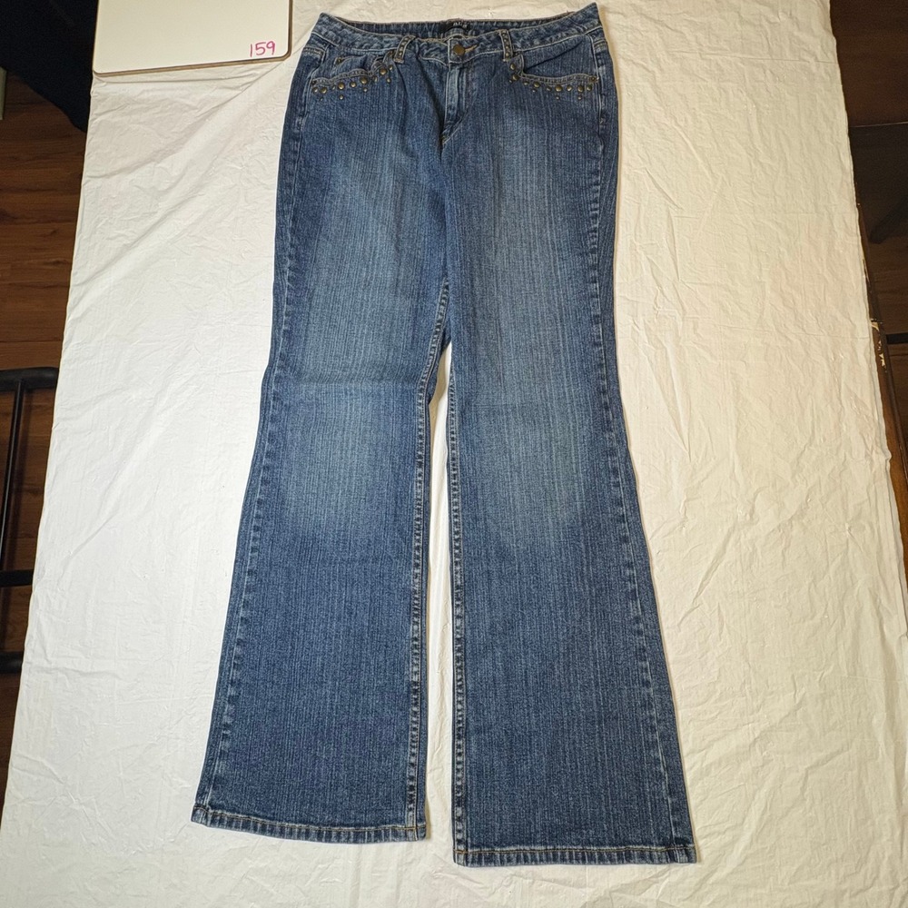 ana A New Approach Womens Flare Leg Studded Jeans Blue Medium Wash Size 12